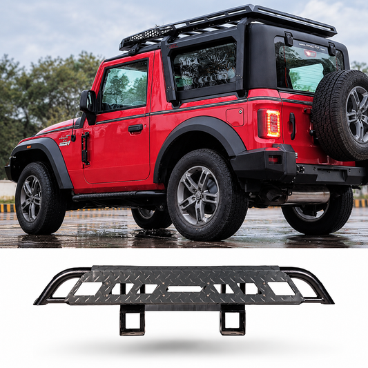 PRAD Functional Metal Footrest for Mahindra Thar 3-Door, Rugged Diamond-Plate Design with Black Finish