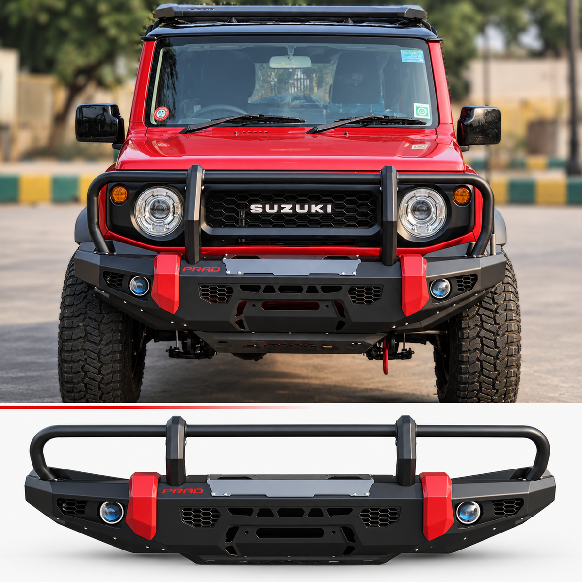 PRAD winch compatible front bumper installed on Mahindra Thar