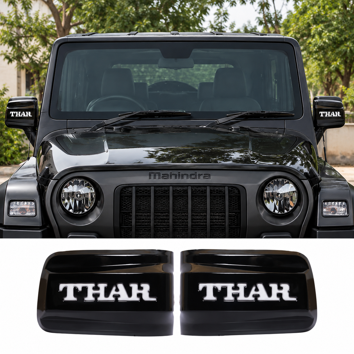 Gloss black side mirror covers for Mahindra Thar