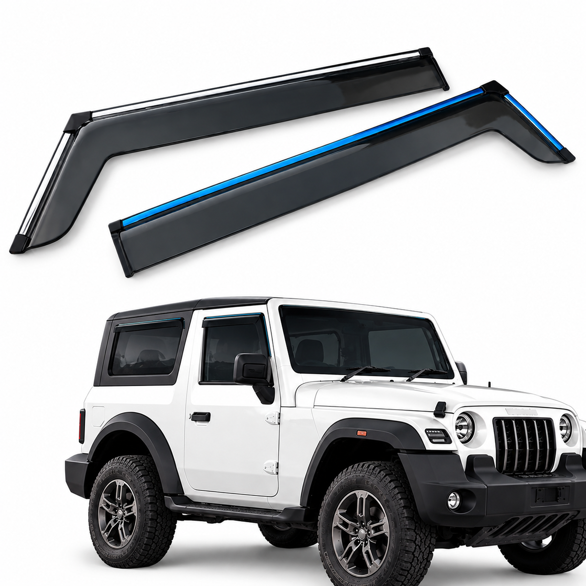 Chrome door visors for Mahindra Thar window styling
