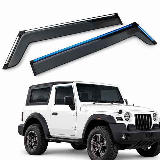 Chrome door visors for Mahindra Thar window styling