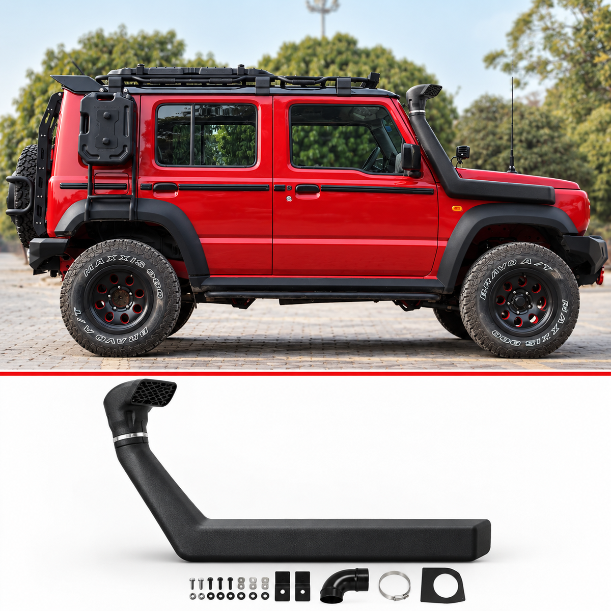 Functional snorkel installed on Maruti Suzuki Jimny